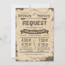 Trendy Rustic Beige Grunge Wedding Invite Kaart