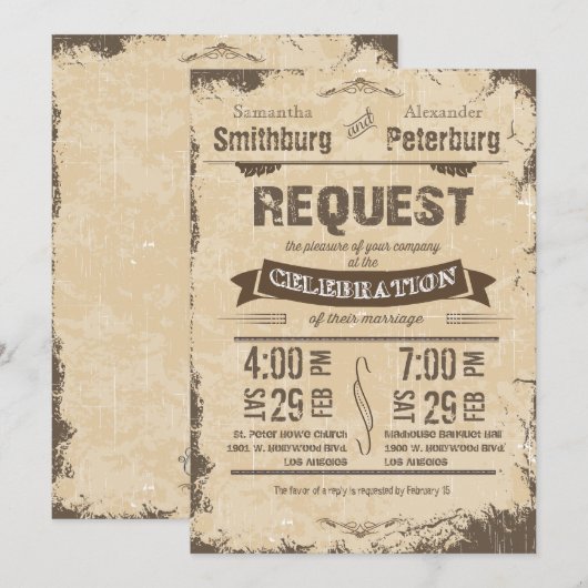 Trendy Rustic Beige Grunge Wedding Invite Kaart (Voorkant / Achterkant)