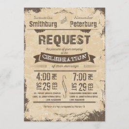 Trendy Rustic Beige Grunge Wedding Invite Kaart