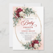 Trendy Rustic Burgundy Gold Baby Shower Invitation Kaart (Voorkant)