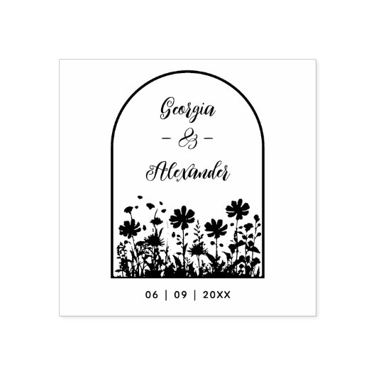 Trendy Rustic Chic Wildflowers Window Arch Wedding Rubberstempel (Afrduk)