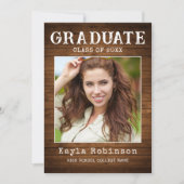 Trendy Rustic Country Wood Plank Foto Afstuderen Aankondiging (Voorkant)