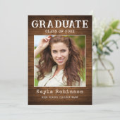 Trendy Rustic Country Wood Plank Foto Afstuderen Aankondiging (Staand voorkant)