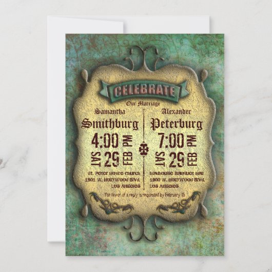Trendy Rustic Patina Wedding Invite Kaart (Voorkant)