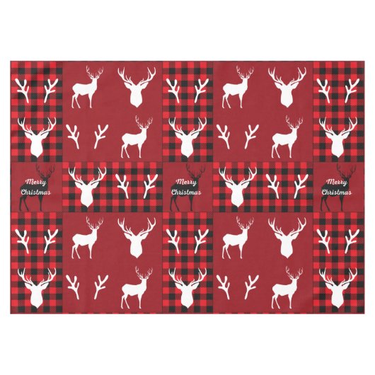 Trendy rustic plaid and white reindeers red black tafelkleed (Voorkant (Horizontaal))