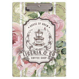 Trendy rustic vintage coffee logo with floral Pink Klembord