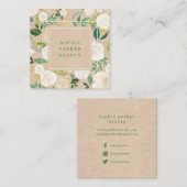 Trendy Rustic White Floral over Kraft | Sociale me Vierkante Visitekaartje (Voorkant / Achterkant)