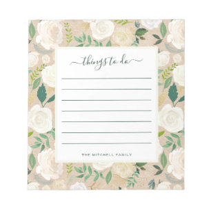 Trendy Rustic White Floral over Kraft   Te doen Notitieblok