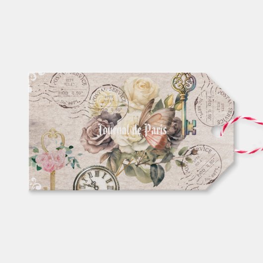 Trendy rustieke Franse achtergrond  efemera Cadeaulabel (Voorkant (Horizontaal))