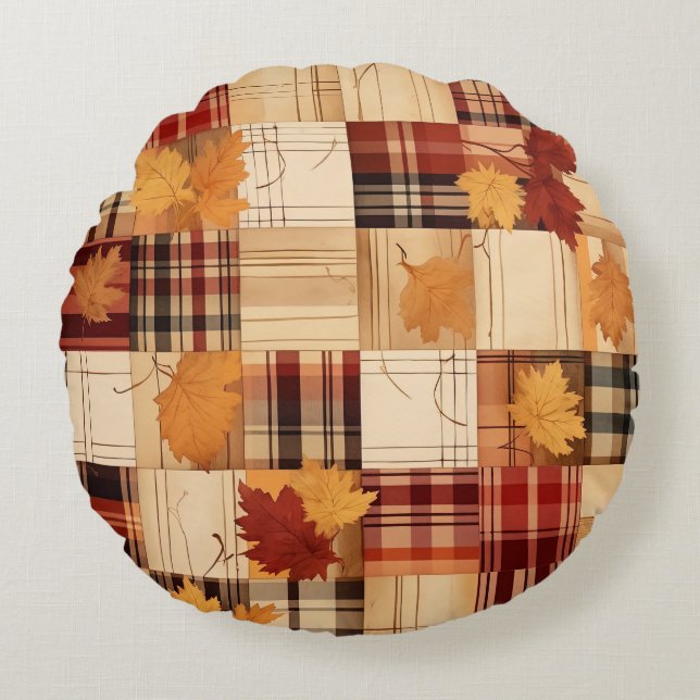Trendy Rustieke Herfst Bloemen Geplaagd met Quote Rond Kussen (Voorkant)
