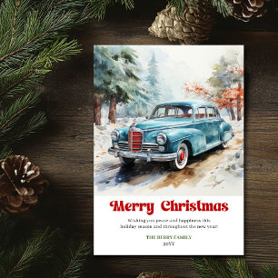 Trendy rustieke kerstscene feestelijke vintage aut feestdagenkaart