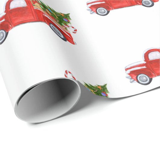 Trendy Rustieke Rode Vintage Kerst Vrachtwagen Vak Cadeaupapier (Rol Hoek)