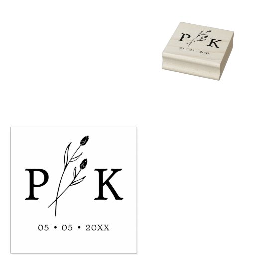 Trendy Rustieke Trouwdag Initialen Boho Wilde Bloe Rubberstempel (Gestempeld)