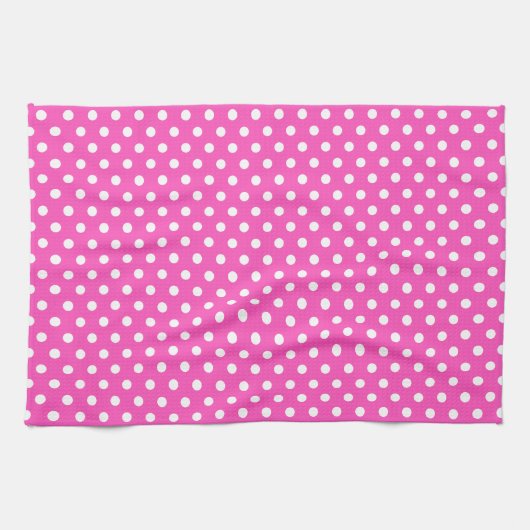 Trendy Rustieke Witte Polka Dots Roze  Retro Theedoek (Horizontaal)
