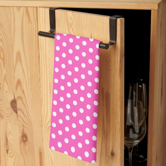 Trendy Rustieke Witte Polka Dots Roze  Retro Theedoek (Derde Gevouwen)