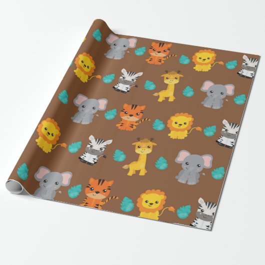 Trendy Safari Wildlife Cadeaupapier (Uitgerold)