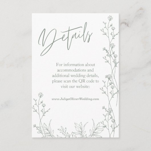 Trendy saga groen QR code bruiloft Details Informatiekaartje (Voorkant)