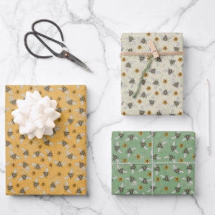 Trendy Sage & Gele Honingbijen voor Lente & Zomer Inpakpapier Vel
