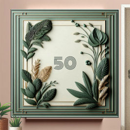 Trendy Sage Green Art Deco Leaves Botanical Number Tegeltje