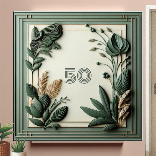 Trendy Sage Green Art Deco Leaves Botanical Number Tegeltje