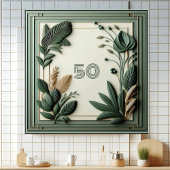 Trendy Sage Green Art Deco Leaves Botanical Number Tegeltje