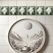 Trendy Sage Green Art Deco Leaves Botanical Number Tegeltje