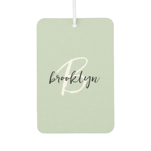 Trendy Sage Green Black White Script Monogram  Luchtverfrisser (Voorkant)