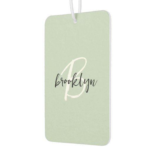 Trendy Sage Green Black White Script Monogram  Luchtverfrisser (Links)