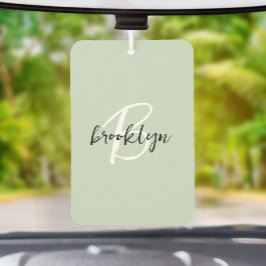 Trendy Sage Green Black White Script Monogram  Luchtverfrisser