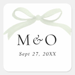 Trendy Sage Green Bow Watercolor Monogram Wedding Vierkante Sticker