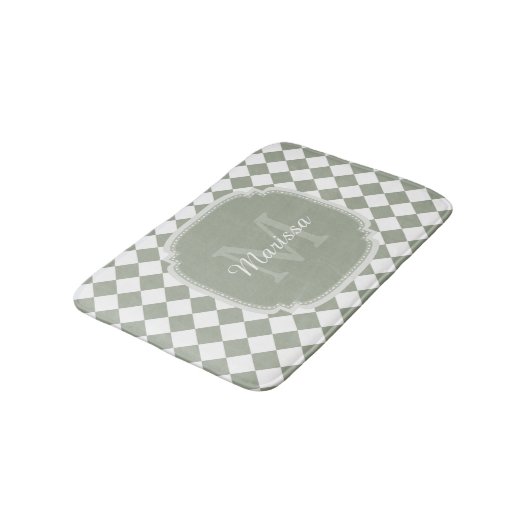 Trendy Sage Green Checked Monogrammed Name Badmat (Gekanteld)