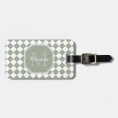 Trendy Sage Green Checked Monogrammed Name Bagagelabel (Voorkant horizontaal)