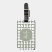 Trendy Sage Green Checked Monogrammed Name Bagagelabel (Voorkant verticaal)