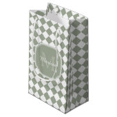 Trendy Sage Green Checked Monogrammed Name Klein Cadeauzakje (Voorkant Gekanteld)