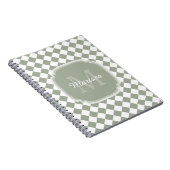 Trendy Sage Green Checked Monogrammed Name Notitieboek (Rechterzijde)