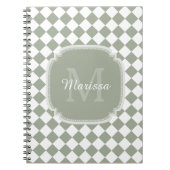 Trendy Sage Green Checked Monogrammed Name Notitieboek (Voorkant)