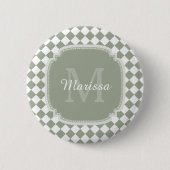 Trendy Sage Green Checked Monogrammed Name Ronde Button 5,7 Cm (Voorkant)