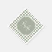 Trendy Sage Green Checked Monogrammed Name Servetten (Hoek)