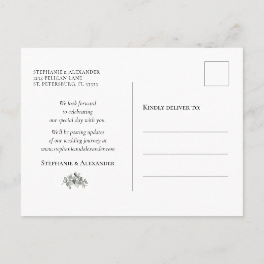 Trendy Sage Green Eucalyptus Wedding Save the Date Aankondigingskaart (Achterkant)