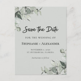 Trendy Sage Green Eucalyptus Wedding Save the Date Aankondigingskaart