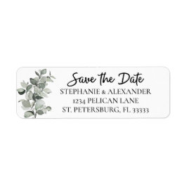 Trendy Sage Green Eucalyptus Wedding Save the Date Etiket