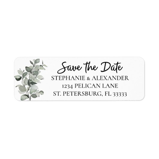Trendy Sage Green Eucalyptus Wedding Save the Date Etiket (Voorkant)