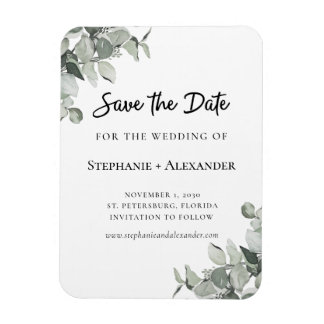 Trendy Sage Green Eucalyptus Wedding Save the Date Magneet