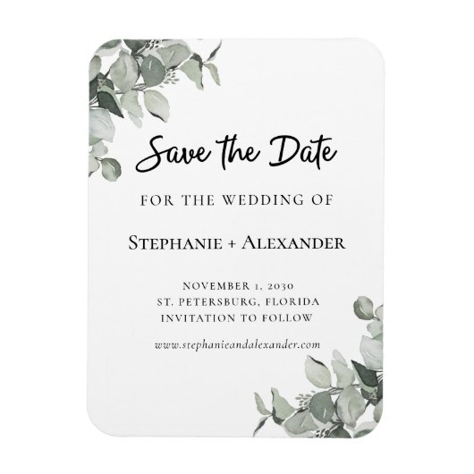 Trendy Sage Green Eucalyptus Wedding Save the Date Magneet (Verticaal)