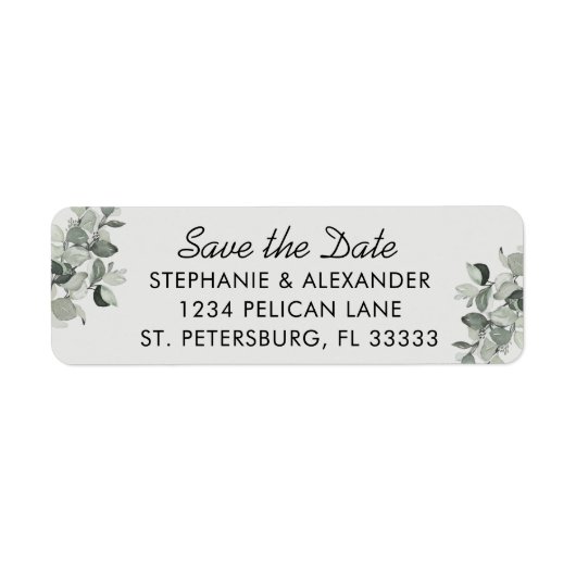 Trendy Sage Green Grey Eucalyptus Wedding Etiket (Voorkant)