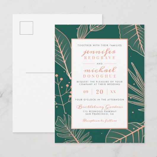 Trendy Sage Green Modern Branches Stylish Wedding Uitnodiging Briefkaart (Voorkant / Achterkant)
