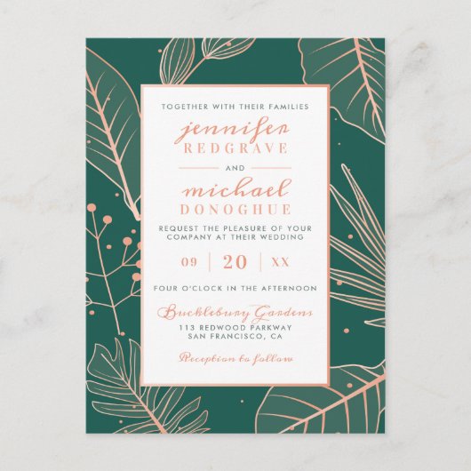 Trendy Sage Green Modern Branches Stylish Wedding Uitnodiging Briefkaart (Voorkant)