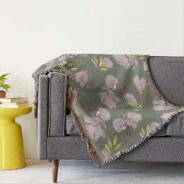 Trendy sage green roze floral modern waterverf deken