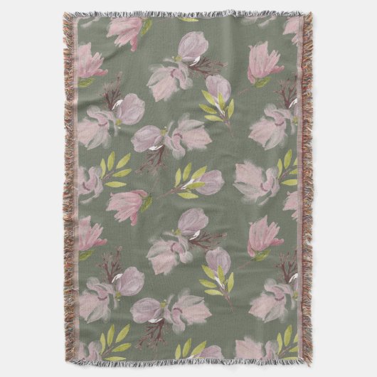 Trendy sage green roze floral modern waterverf deken (Voorkant Verticaal)