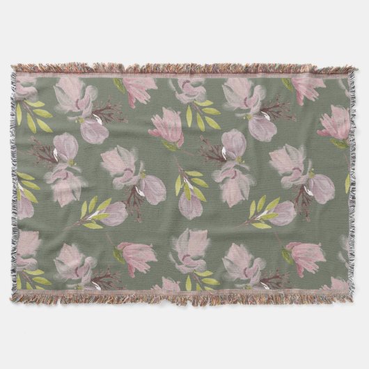 Trendy sage green roze floral modern waterverf deken (Voorkant)